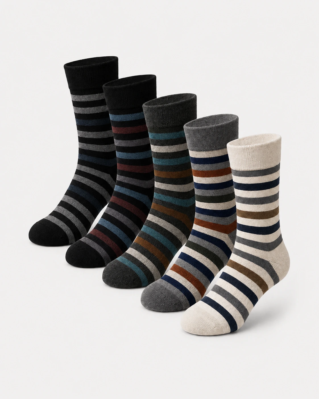 Striped crew socks in dark and neutral colour combinations
